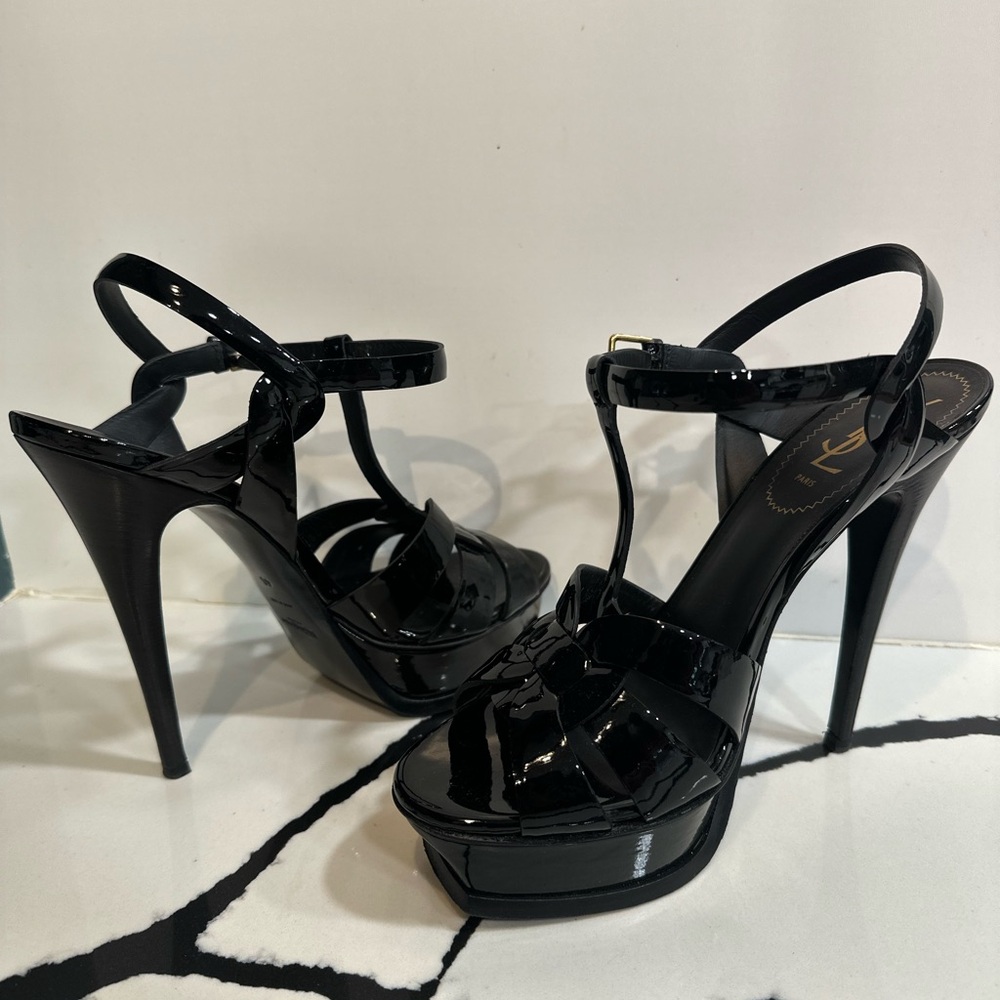 YSL Black Patent Leather platform Heels
